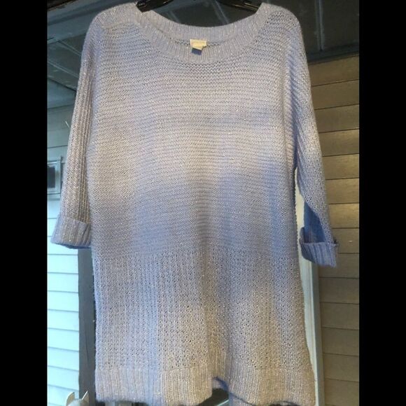Chicos 3/4 sleeve light blue lightweight sweater with sparkles. - Picture 2 of 6